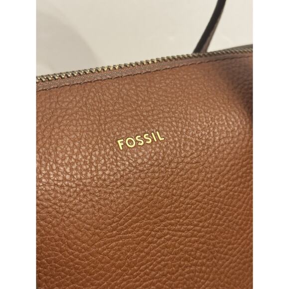 NWT Fossil Sydney Satchel Handbag Crossbody Strap Medium Brown Leather - Picture 3 of 15